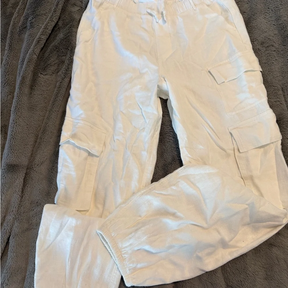 Abercrombie Kids White Linen Cargo Pants NWT 15/16 - Picture 1 of 7